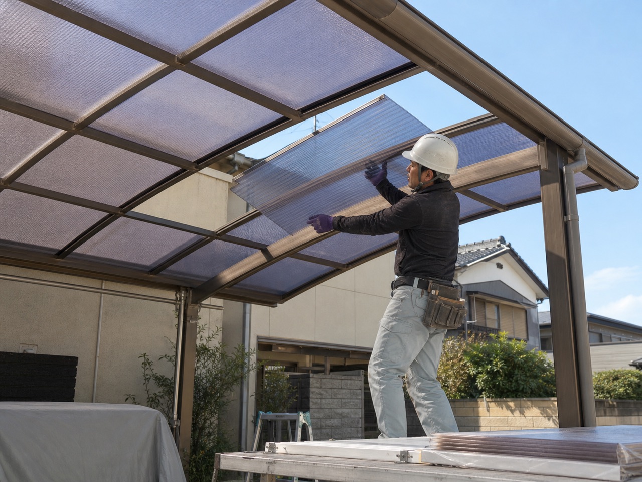 カーポート屋根材を張り替える施工イメージ